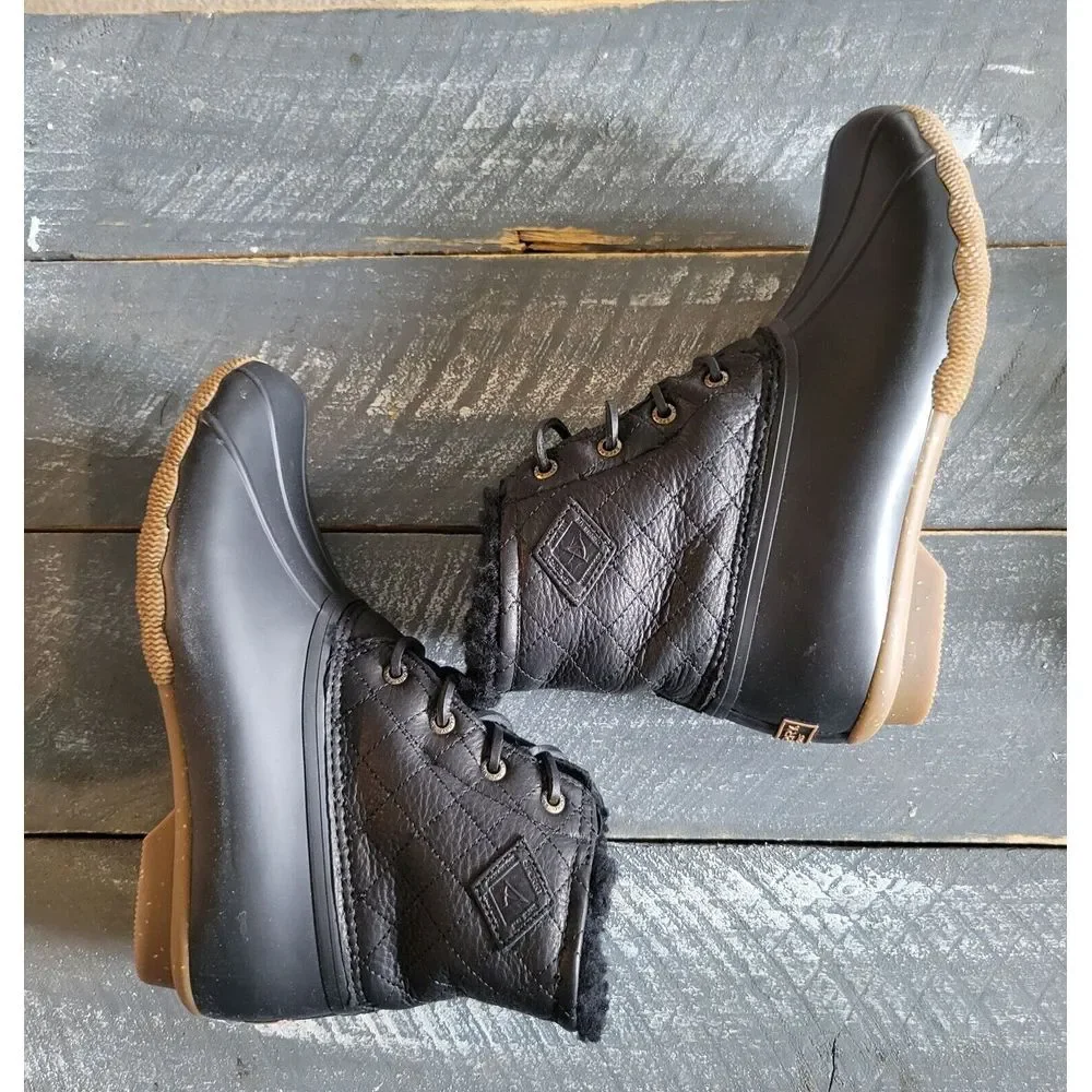 Sperry Leather Quilted Insulated Waterproof Sheepskin Duck Boots Women's Size 8M